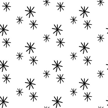 Kusursuz desen, soyut kar tanelerinden yapılmış. Beyazda izole edilmiş. Vektör stok illüstrasyonu.