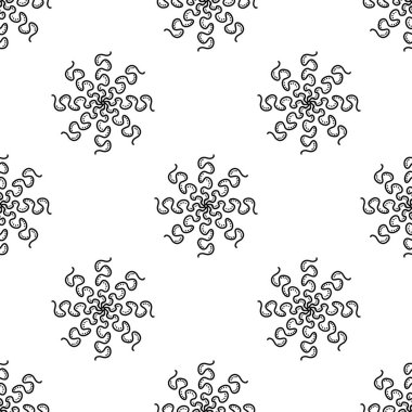 Kusursuz desen, soyut kar tanelerinden yapılmış. Beyazda izole edilmiş. Vektör stok illüstrasyonu.