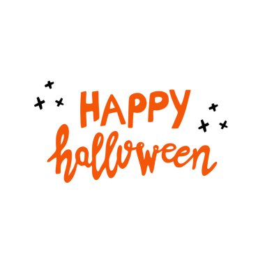 Cadılar Bayramı 'nda siyah haç elementli el yazısıyla yazılmış mutlu cadılar bayramı mektupları. Beyazda izole edilmiş. Vektör stok illüstrasyonu.