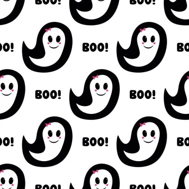 Pembe allık, eğilip selam veren tatlı bir hayalet kız. Cadılar Bayramı kusursuz. Beyazda izole edilmiş. Vektör stok illüstrasyonu.