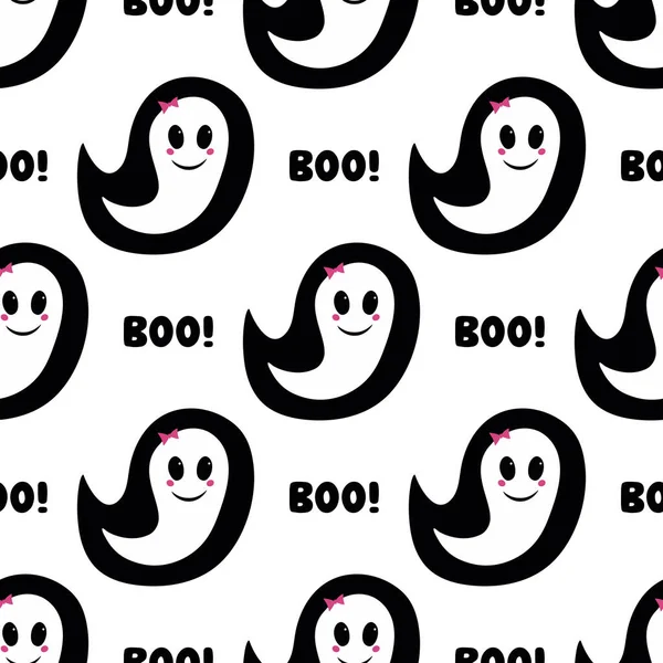 Pembe allık, eğilip selam veren tatlı bir hayalet kız. Cadılar Bayramı kusursuz. Beyazda izole edilmiş. Vektör stok illüstrasyonu.