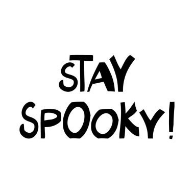 Ürkütücü kal. Cadılar Bayramı sözü. Modern İskandinav tarzında sevimli el yazmaları. Beyazda izole edilmiş. Vektör stok illüstrasyonu.