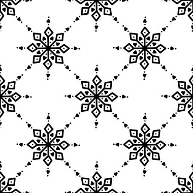 Kusursuz desen, soyut kar tanelerinden yapılmış. Beyaz arka planda izole edilmiş. Vektör stok illüstrasyonu.