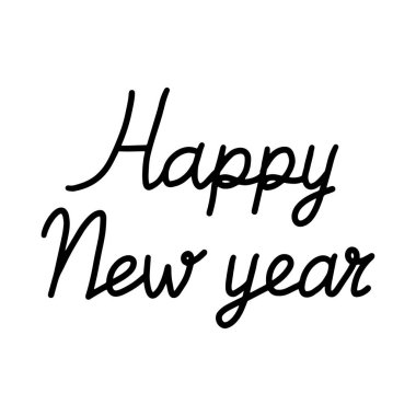 Mutlu Yeni Yıl mürekkep harfleri. Beyaz arkaplanda izole edilmiş metin illüstrasyonu. Kış tatili tasarımları, baskılar, kartlar, ambalajlar için kullanılabilir.