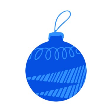 El çizimi mavi Noel ağacı topu ve karalama elementleri. Beyaz bir arkaplanda izole edilmiş.