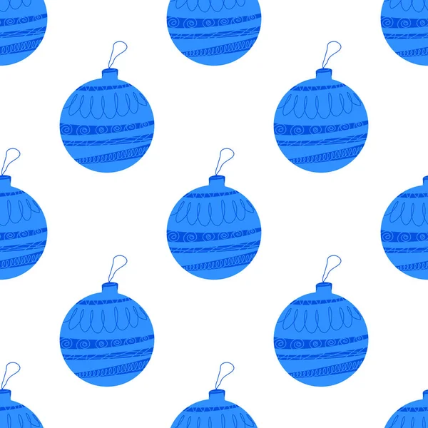 Kusursuz desenli, karalama elementleriyle çizilmiş mavi Noel ağacı topundan yapılmış. Beyaz arkaplanda izole.