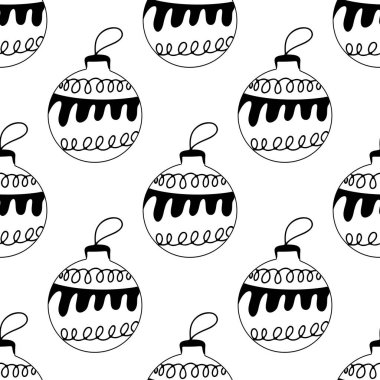 Kusursuz desenli, karalama elementlerle çizilmiş Noel ağacı toplarından yapılmış. Beyaz arka planda izole edilmiş. Vektör stok illüstrasyonu.