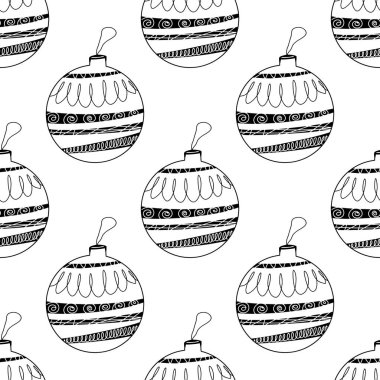 Kusursuz desenli, karalama elementlerle çizilmiş Noel ağacı toplarından yapılmış. Beyaz arka planda izole edilmiş. Vektör stok illüstrasyonu.