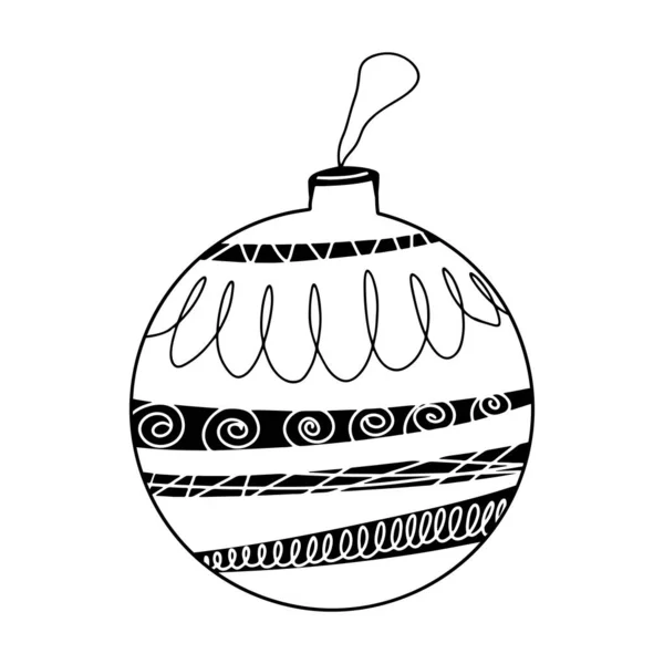 Handgezeichnete Weihnachtsbaumkugel Mit Kritzelelementen Isoliert Auf Weißem Hintergrund — Stockvektor