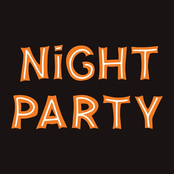 Fiesta Nocturna Letras Naranjas Con Líneas Blancas Sobre Fondo Oscuro — Vector de stock