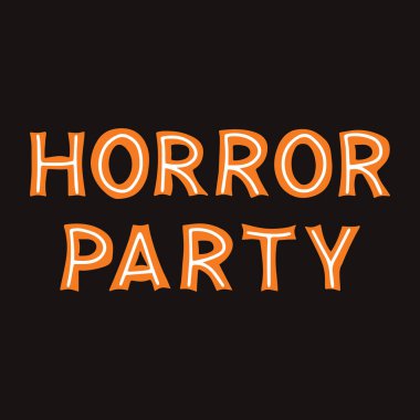 Korku partisi. Koyu arkaplanda beyaz çizgiler olan turuncu harfler. Vektör stok illüstrasyonu.