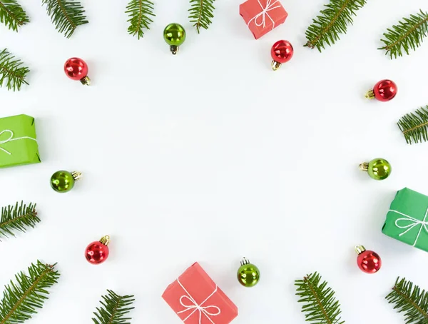 Piso Navidad Yacía Con Espacio Copia Centro Tarjeta Postal Navideña — Foto de Stock