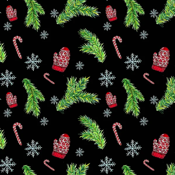 Yeni yıl suluboya çizimi. Hazır ol. Şablon. Şablon. Eldivenler, ladin dalları, kar taneleri, şekerler