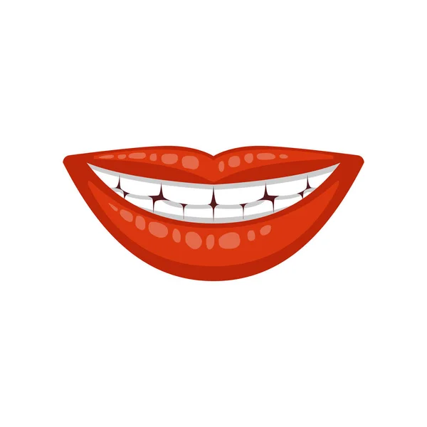 Schöne Frauen lächeln, tolles Design für jeden Zweck. weibliche Lippe mit rotem Lippenstift. sexy Frauenlippe isoliert auf weiß. — Stockvektor