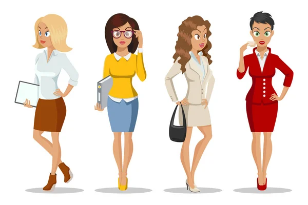 Set di giovani donne carine in bellissimo stile. Disegno del carattere. Ragazze d'affari. Ladys d'ufficio. Attraente giovani donne . — Vettoriale Stock
