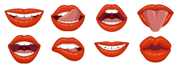 Kadın seksi dudaklar güzel dizi. Ruj öpücük. Moda lüks makyaj. Seksi kadının dudakları beyaz izole.