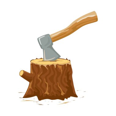 İzole vektör görüntü kahverengi kütük ahşap balta gösterir