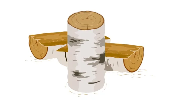 Vector picture shows stabbed birch logs near stump — Stock Vector