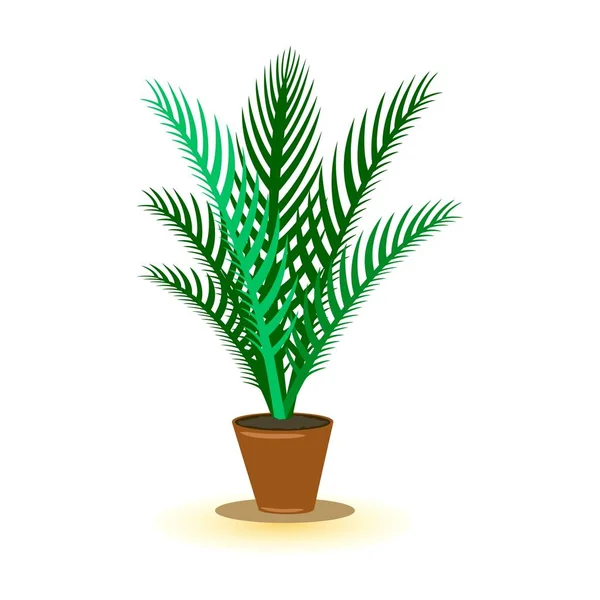 ベクトル画像は茶色のポット漫画で緑の植物を示しています — ストックベクタ