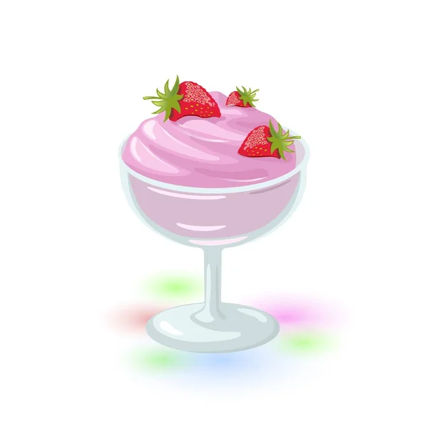 Glace appétissante aux baies avec fraise servie dans un verre à cocktail. Yaourt aux fruits congelé . — Image vectorielle