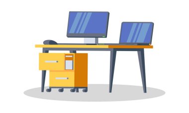 Bilgisayar, lamba, klasörler, kitaplar, çay veya kahve fincan, Kırtasiye ile modern çalışma masası.