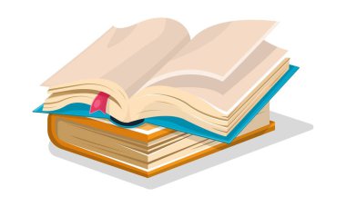 Açık mavi kitap ile boş çarşaf ve pembe yer imi kapalı mavi başka. Vektör karikatür illüstrasyon.