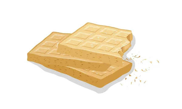 Vanília Wafers. Wheaten brüsszeli gofri, édes gaufres. Cukrászsütemény, sütés, desszert. — Stock Vector