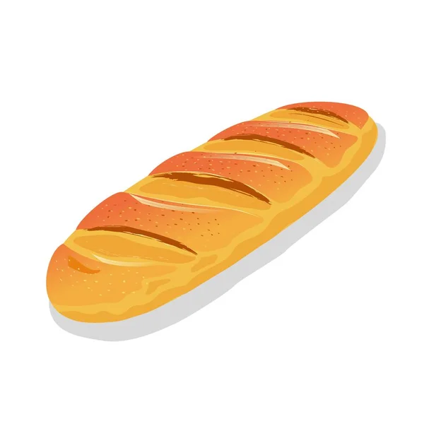 Pan francés Wheaten, pan largo, baguette con corteza crujiente. Uso para tostadas, sándwiches. — Vector de stock