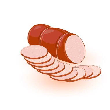Haşlanmış veya füme yağ sosis, mortadella, kielbasa dilimler için kesilmiş. Kıymadan çiftlik ürünü.