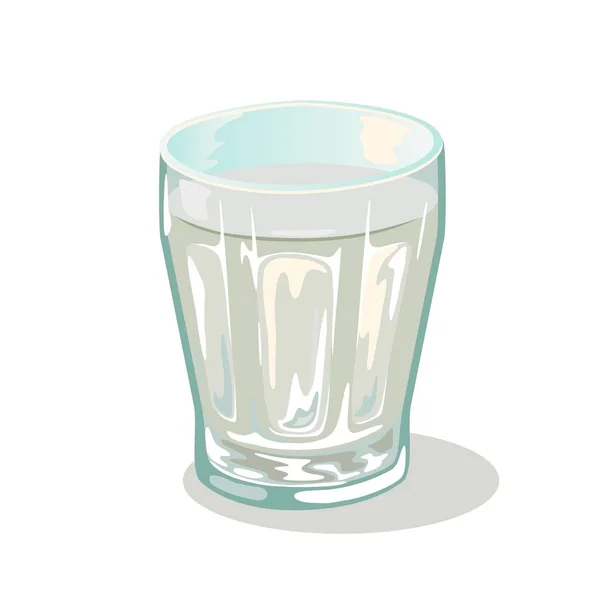 Korte facetgeslepen glazen beker met water. Drink schepen. Klein transparant servies met vloeistof. — Stockvector