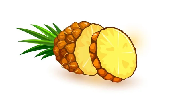 Ananas fresco profumato a fette con foglie. Frutto dolce maturo giallo tropicale. Spuntino estivo . — Vettoriale Stock