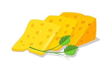 Tostlar için lezzetli İsviçre veya Hollanda sarı gözenekli peynir dilimleri, sandviç yeşillik ile süslenmiş.