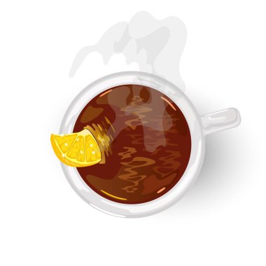 Limon dilimi ile beyaz seramik fincan siyah geleneksel çay. Aromatik içecek.