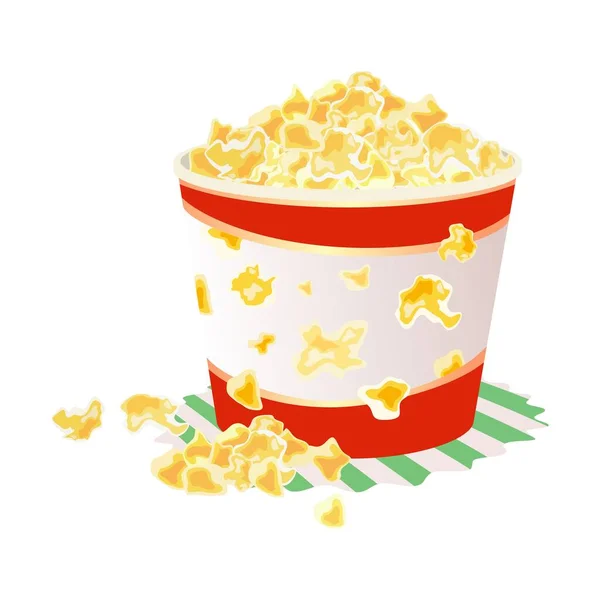 Söta eller salta popcorn i stor pappersmugg på servett. Majskolvar. — Stock vektor