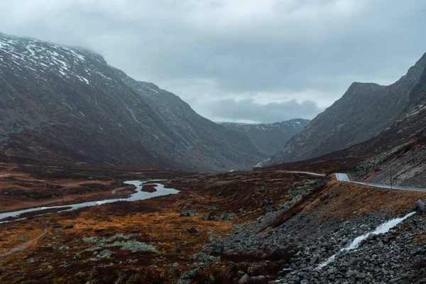 Tal Und Bergpanorama Der Aurlandsfjellet Route Mit Bewölktem Himmel Norwegen — Stockfoto