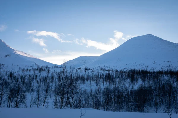 Góry Pokryte Śniegiem Norwegii Wietrznym Krajobrazem — Zdjęcie stockowe