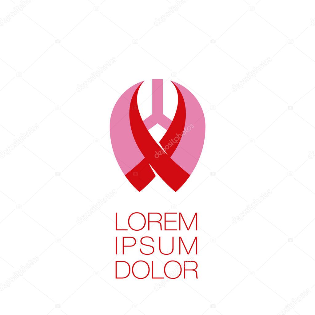 Abstract lungs icon. Lungs and red tape crosswise logo idea for the business card, branding and corporate identity.