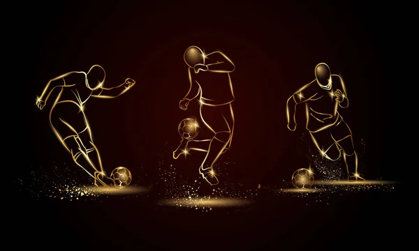 Voetballers instellen. Gouden lineaire voetbal speler illustratie voor sport banner, achtergrond en flyer. — Stockvector