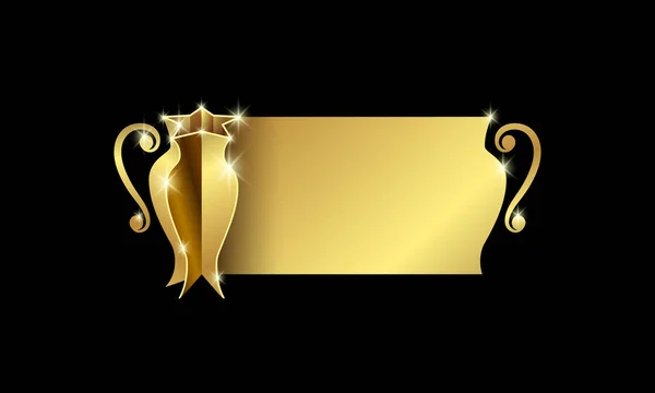 Zlatý sportovní pohár šampionů s prostorem pro text. Abstraktní 3d trofej banner pro fotbal, basketbal, fotbal a tenis soutěž. — Stockový vektor
