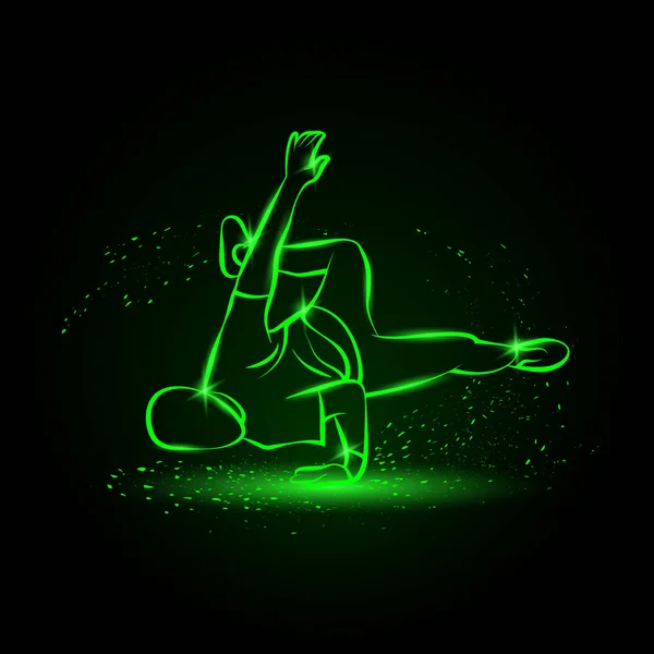 Breakdancer fa un fregio. Illustrazione al neon di street dancing con il ragazzo B da una parte . — Vettoriale Stock