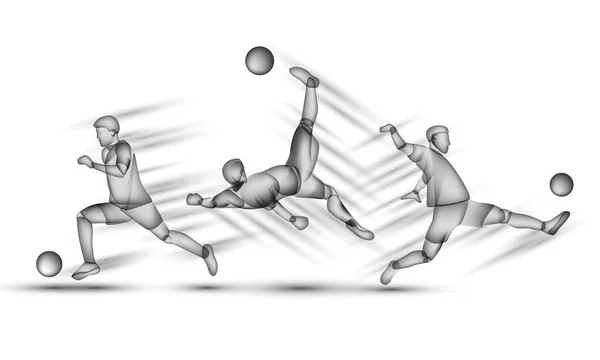 Fußballer legen los. transparente schwarze Silhouette eines Fußballers auf weißem Hintergrund mit Overlay-Effekt. — Stockvektor
