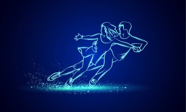 Çift Artistik Patinaj spor. Siyah bir zemin üzerine mavi doğrusal neon çifti Artistik Patinaj.