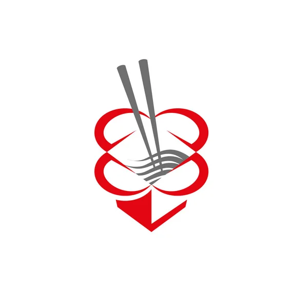 Kinesisk mat låda med ätpinnar och nudlar. Abstrakta mat låda ikon restaurang eller mat leverans. — Stock vektor