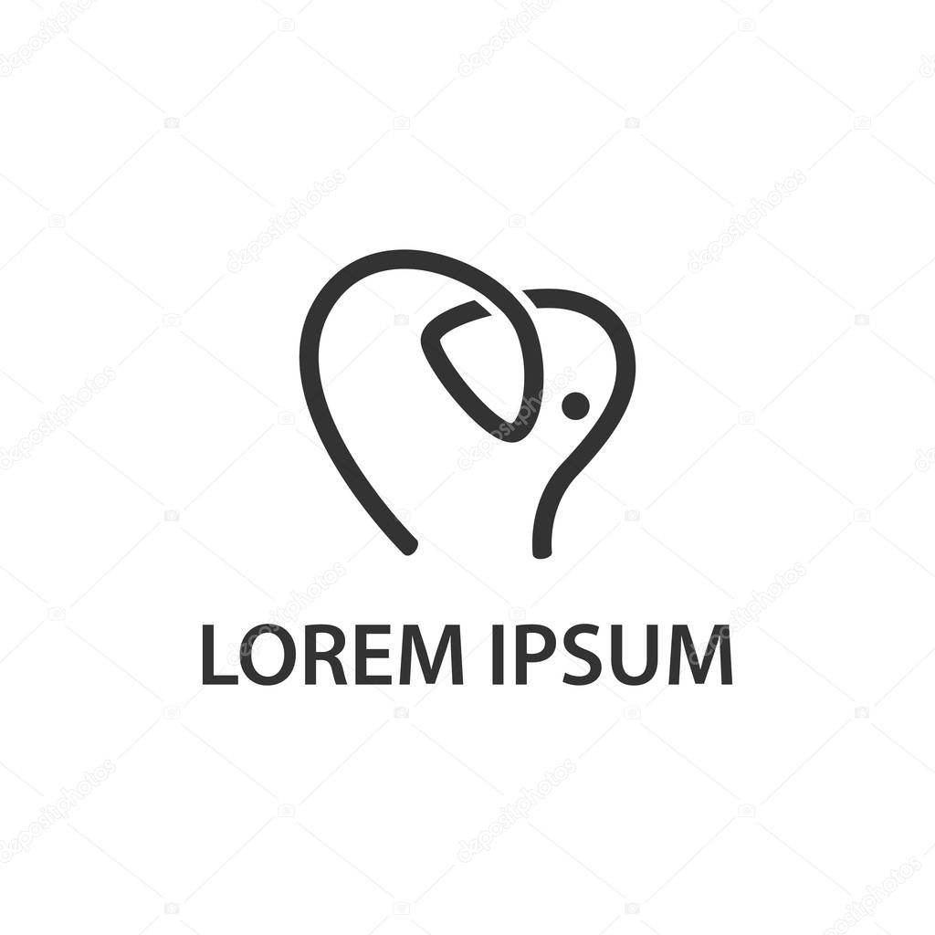 Abstract linear elephant icon. Elephant and heart shape logo idea for the business card, branding and corporate identity.