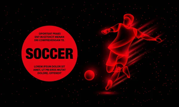 Soccer player hits the soccer ball. Abstract football player with fire effect. Vector Sport Background for banner. — Stock Vector