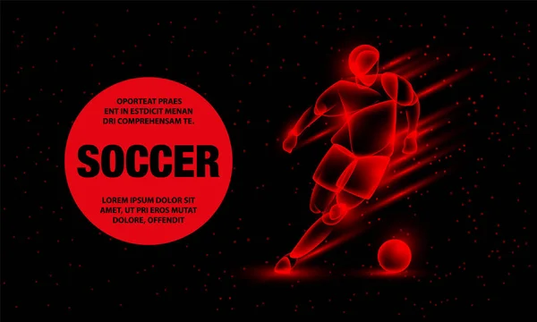 Fußballer dribbelt mit einem Fußball. abstrakter Fußballspieler mit Feuerwirkung. Vektor Sport Hintergrund für Banner. — Stockvektor