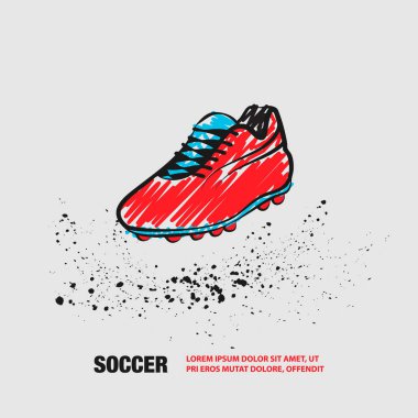 Beyaz arka planda Futbol Bir Boot. Karalama karalamaları ile Futbol Boot Vektör Anahat.