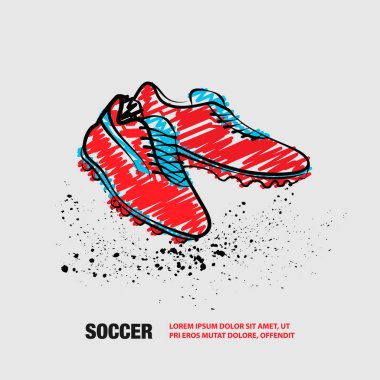 Beyaz arka planda Futbol Botları. Karalayıcı karalamalar ile Futbol Boots Vektör Anahat.