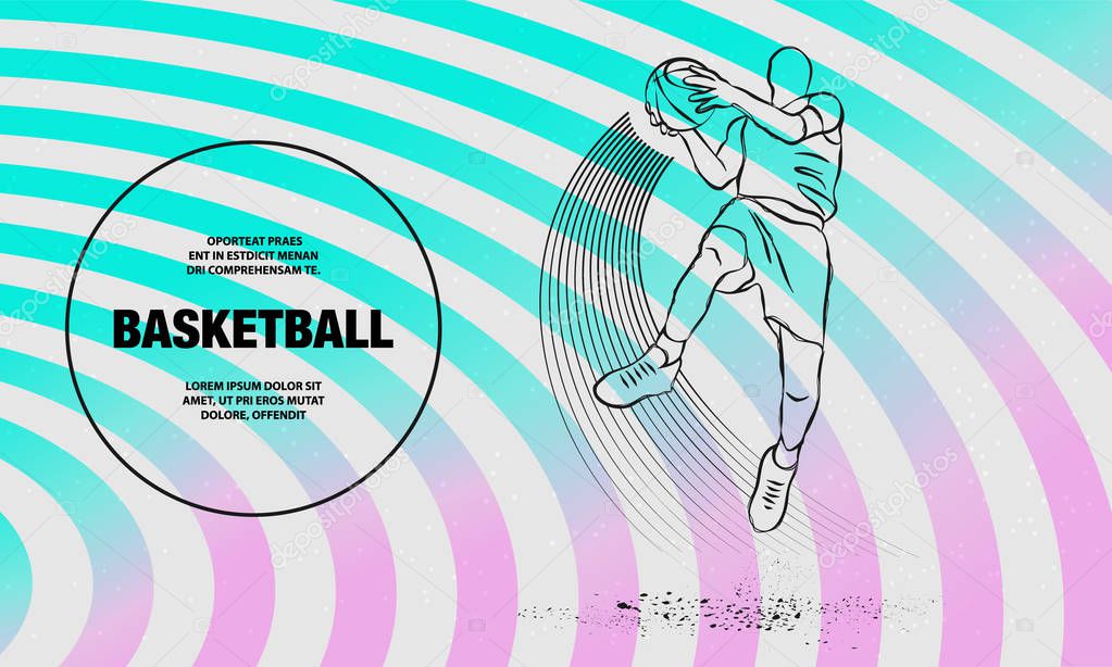 Basketball player jumping with the ball. Slam dunk by Basketball Player. Vector outline of soccer player sport illustration.
