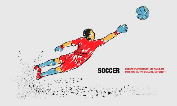 Keeper probeert de bal te vangen. Vector overzicht van voetbalkeeper met Krabbel doodles. — Stockvector